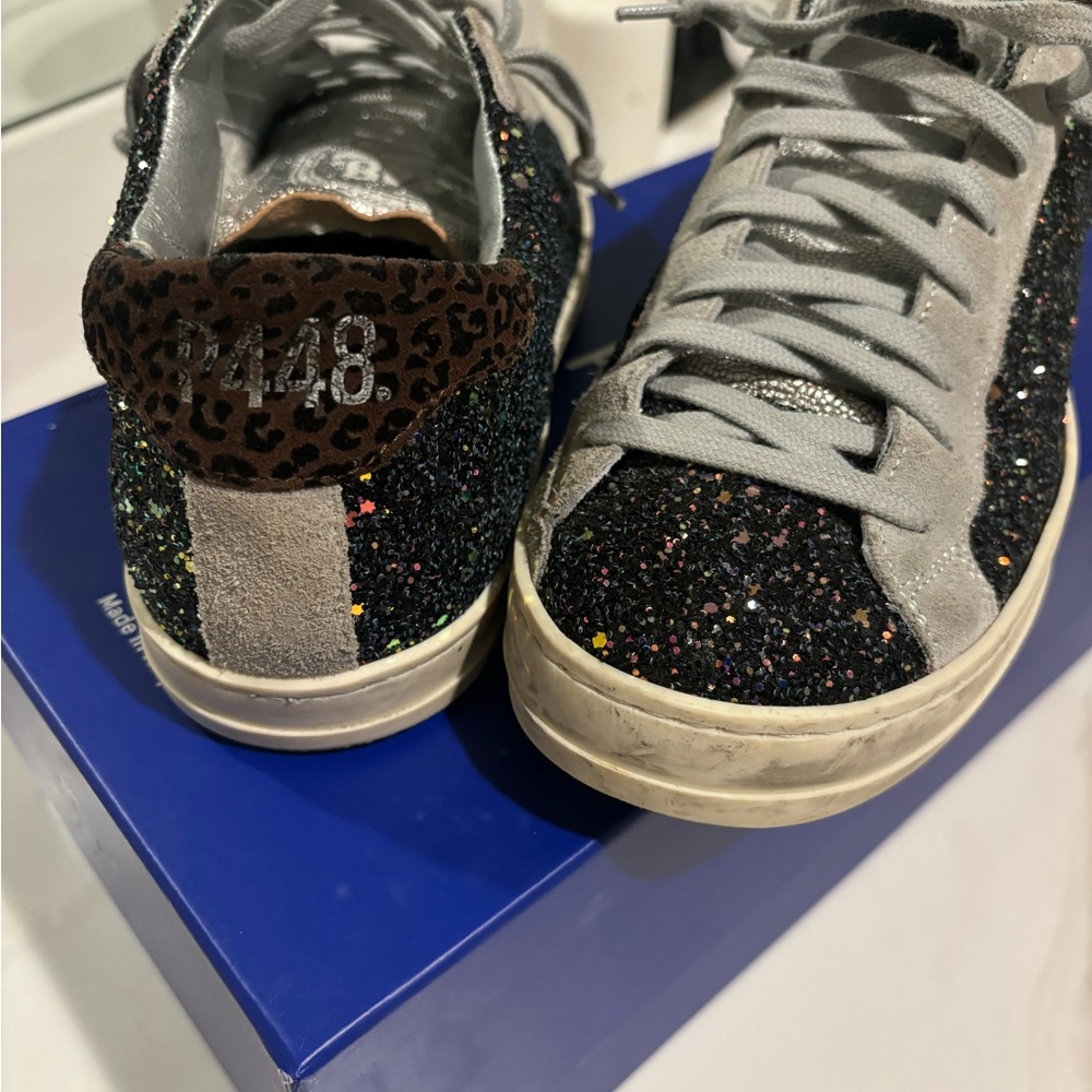 P448 Glitter and Leopard Sneakers - Black and Gray